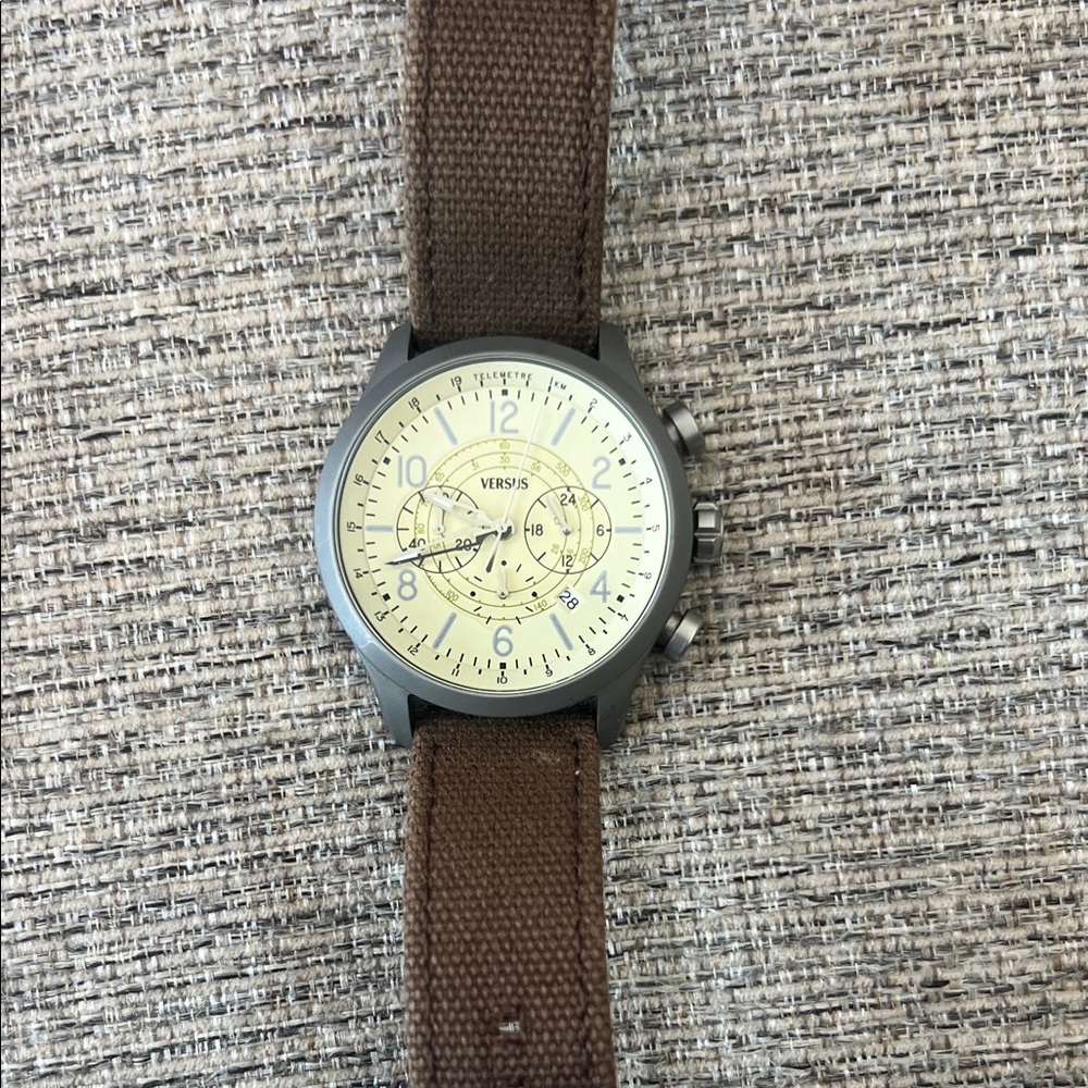 Versus by Versace Brown Strap Watch with Cream Dial